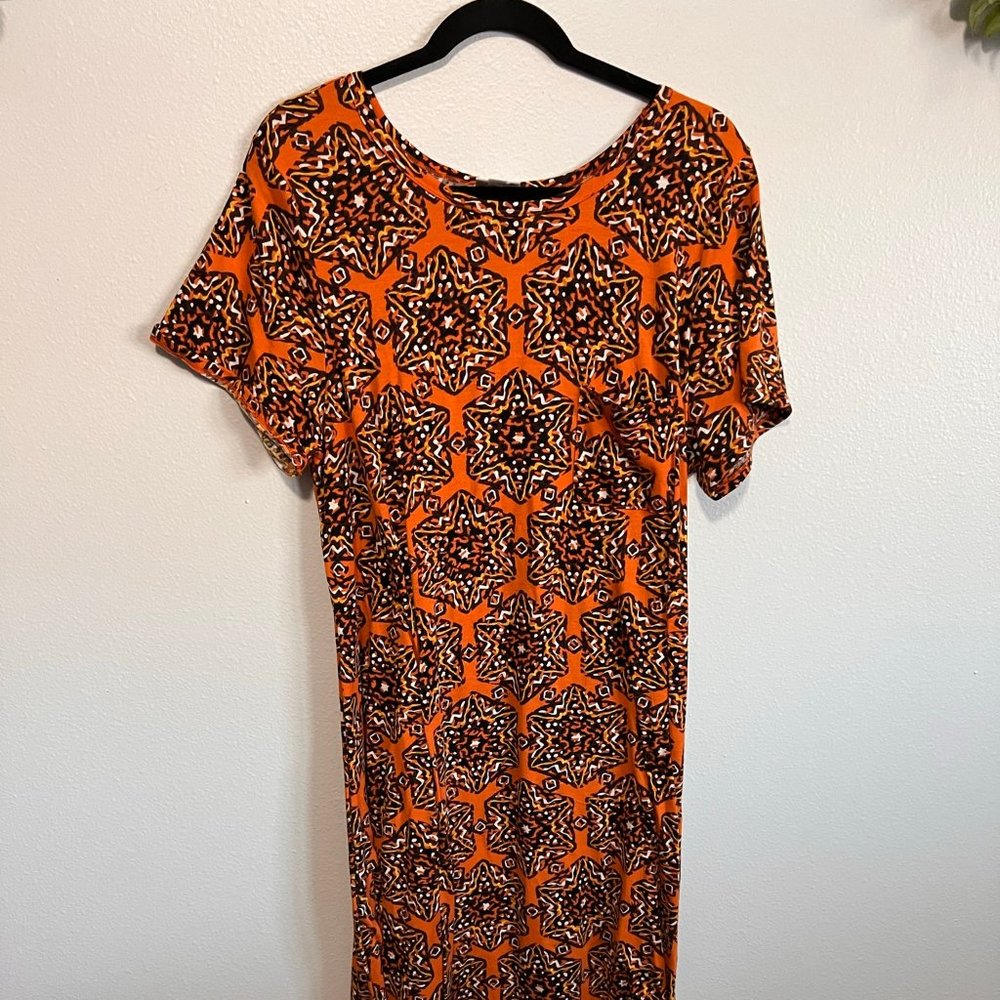 LuLaRoe Orange Geometric Pattern Carly Dress